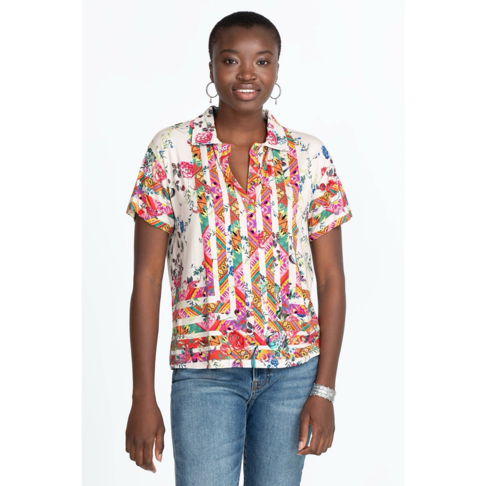 JOHNNY WAS Azzy Floral Polo Top Shirt Bamboo Womens Small Cottagecore - LKNEW!!